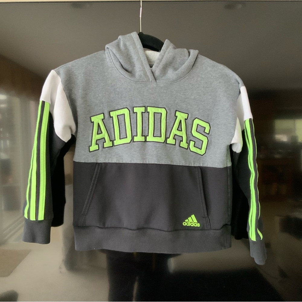 Adidas Hoodie Gray-Black-Neon Green Size 8